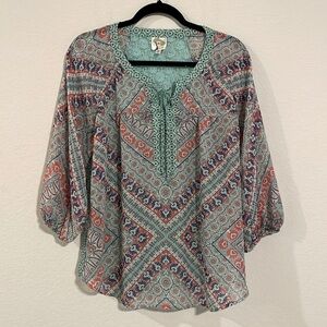 Fig & Flower Women Tunic Medium Colorful Paisley Lace Bohemian Coastal Cowgirl